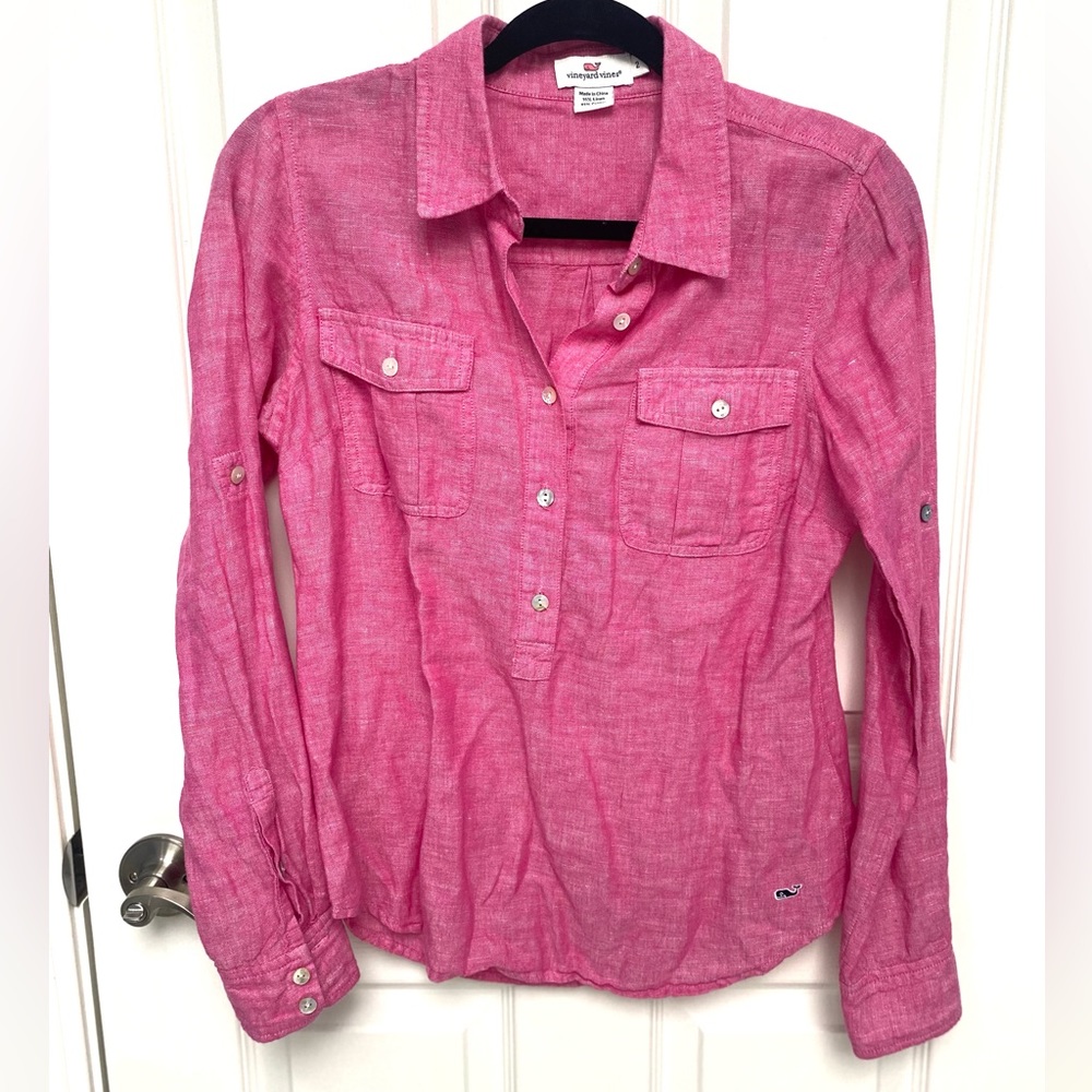 Vineyard Vines Pink Linen Blend Popover Tunic
